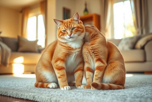 рыжая кошка с котом