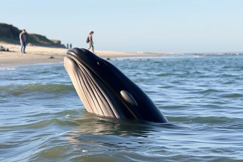 кашалот из моря высматривает людей на берегу