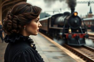 Анна Каренина смотрит на прибывающий паровоз